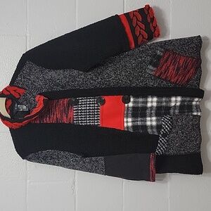 Ali Miles Black and Red Patchwork Blazer